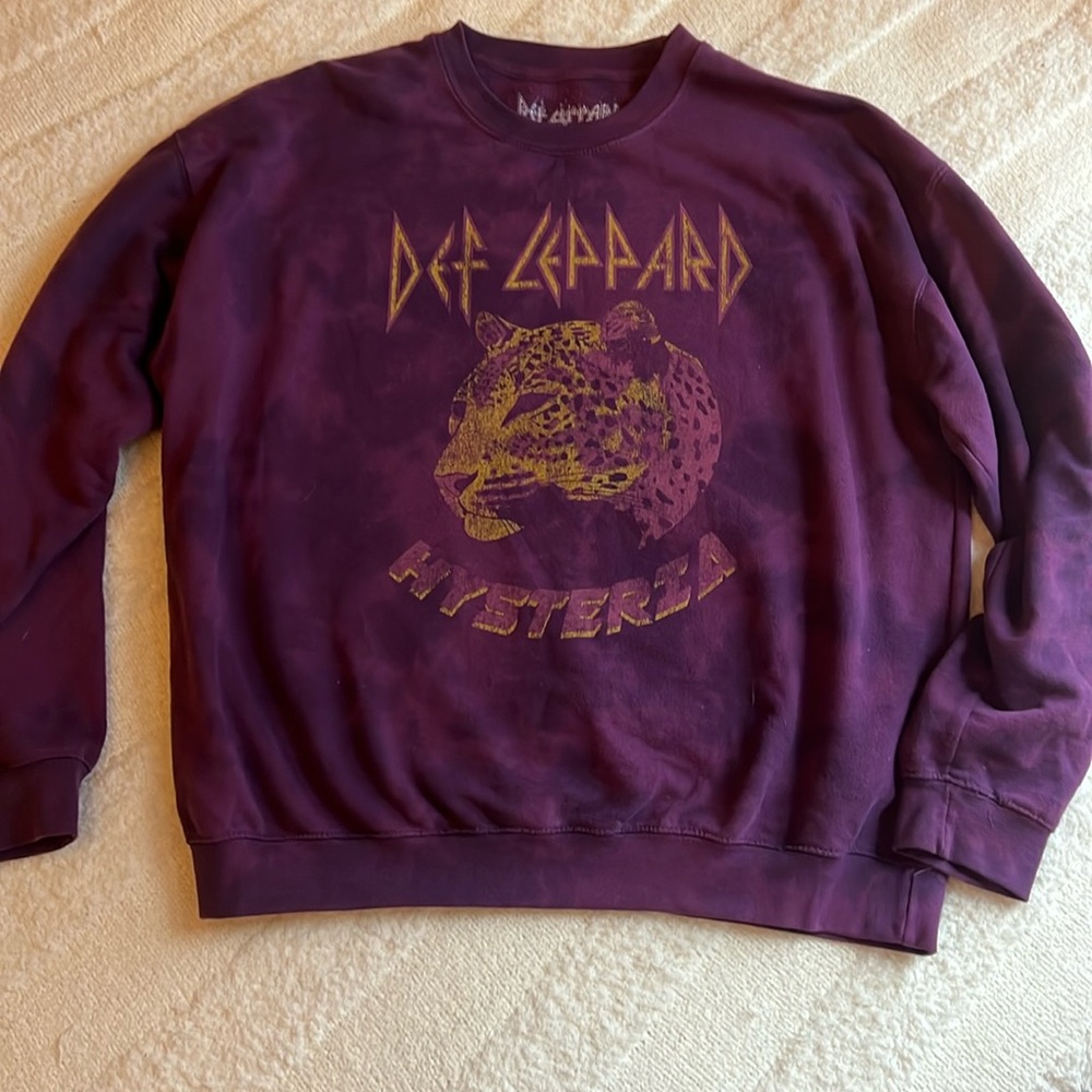 Goodie Two Sleeve Death Leopard Sweatershirt, purple tie dye with graphic design